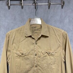 Abercrombie & Fitch Shirt Men L Beige Heavy Twill Military Paratrooper Button Up